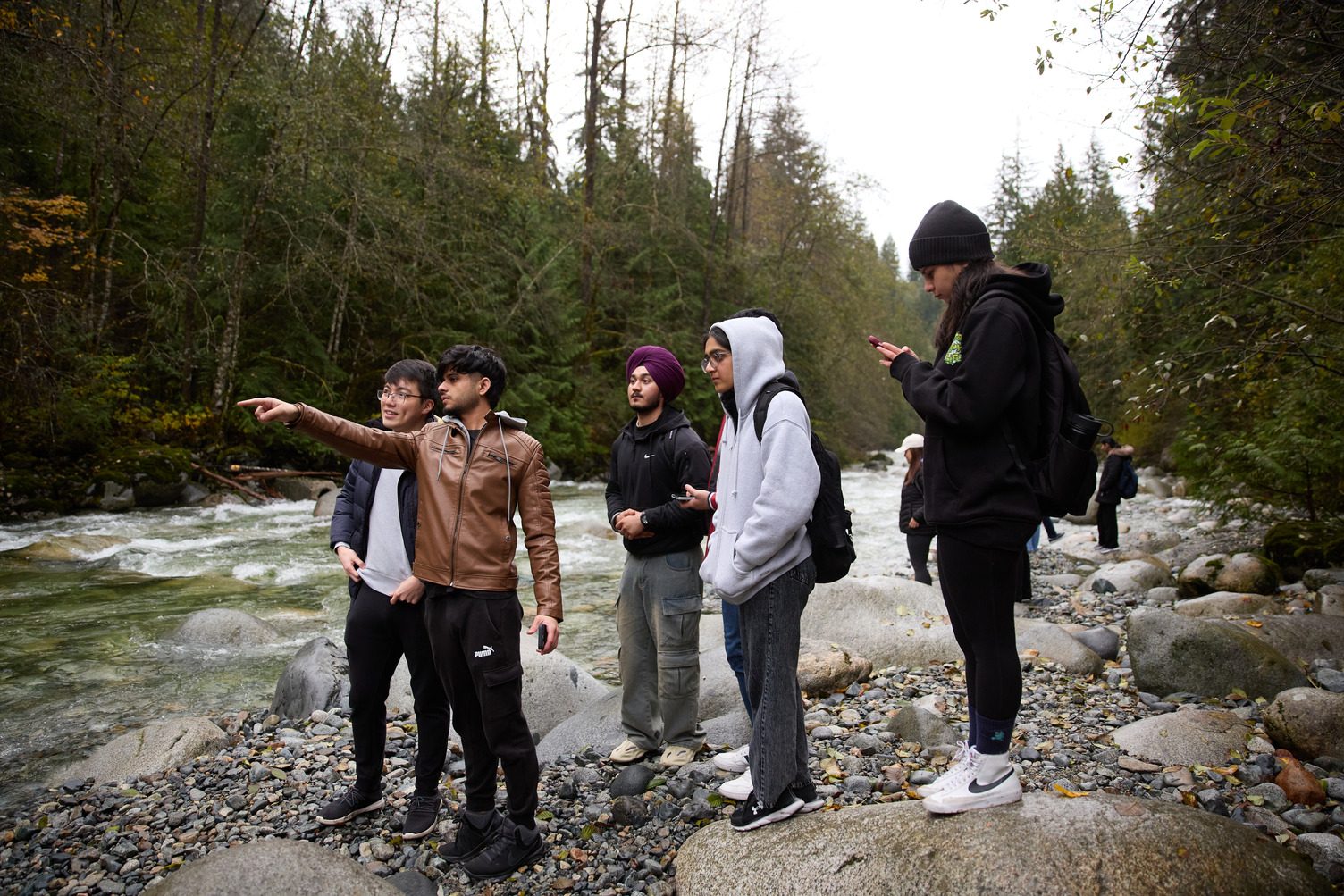 Capilano University students on a Geography field study journey through Lynn Canyon Park