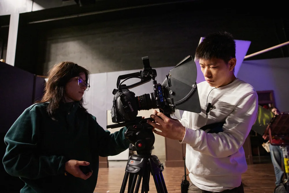 Motion Picture Arts students on a lighting set