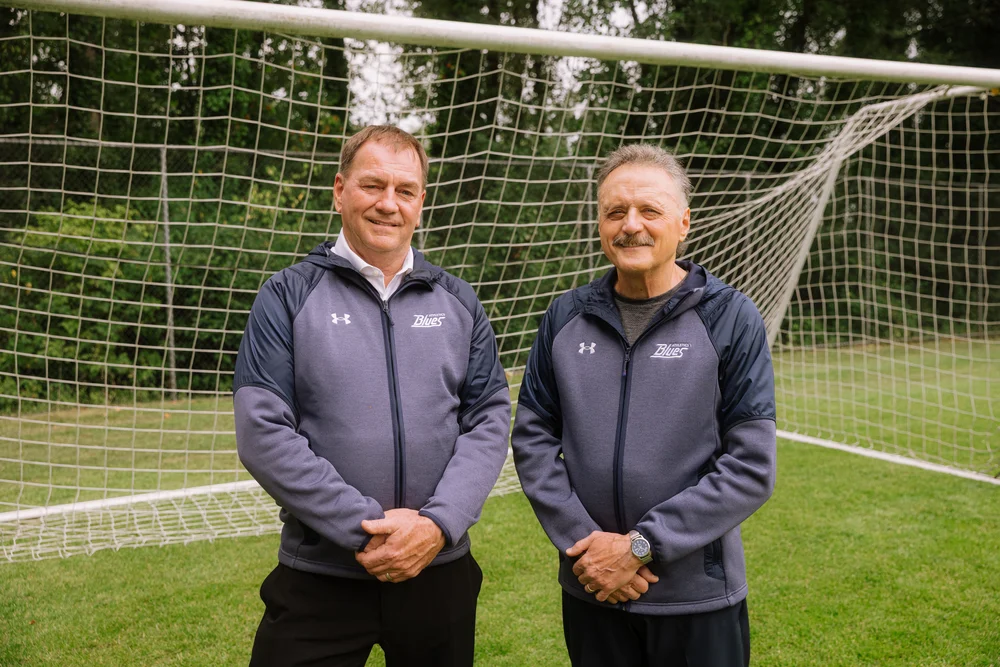 Darcey Houser and Joseph Iacobellis at a Capilano Blues soccer pitch