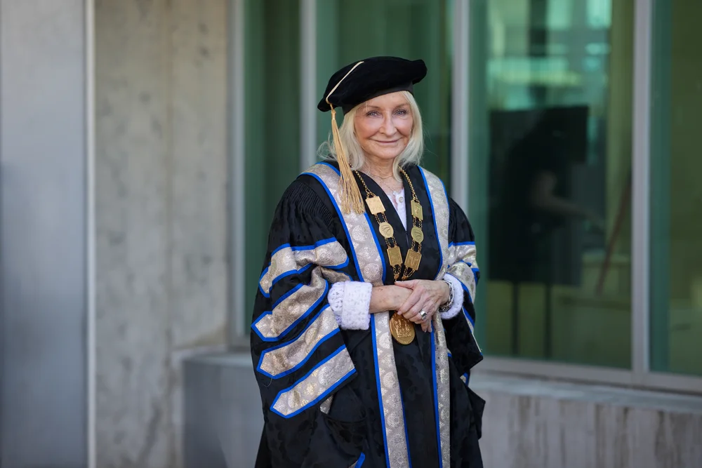 Debi Doucette in full chancellor regalia at convocation