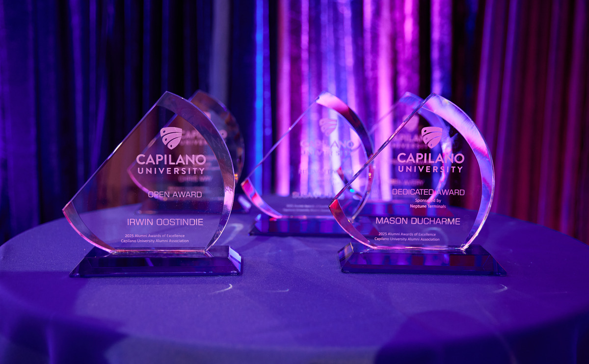 Statues given to recipients at the 2025 Alumni Awards of Excellence.