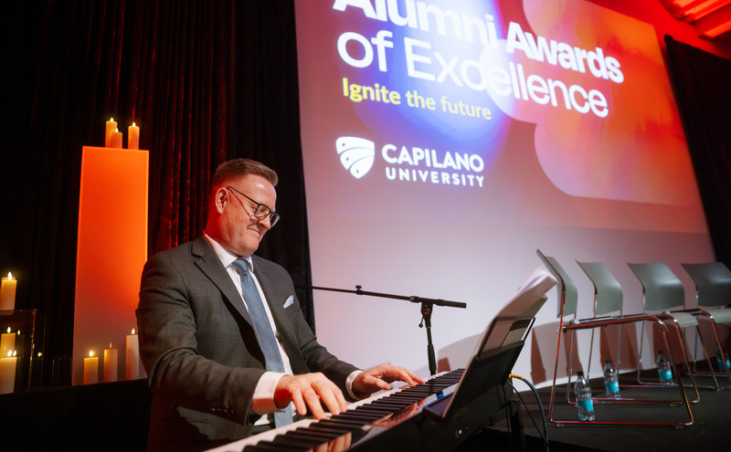 Pianist playing on a keyboard at the 2026 Alumni Awards of Excellence.