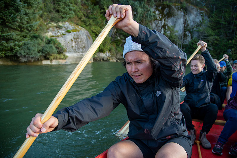Paddling the CapU legacy canoe in Squamish.