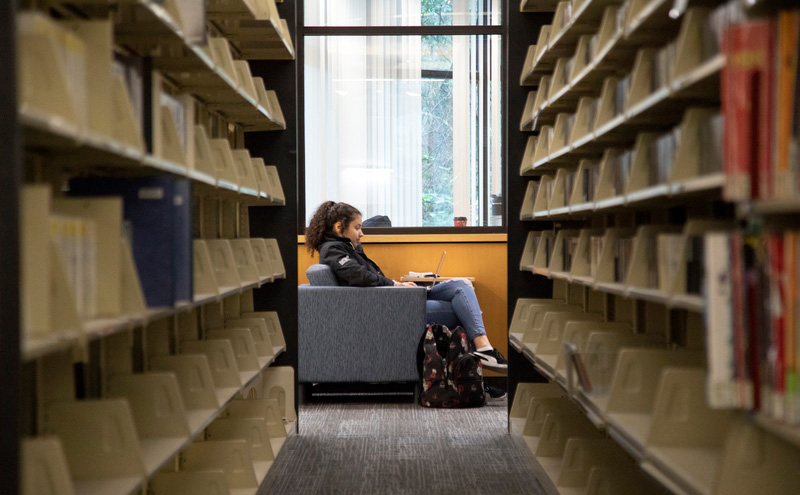 Student in Library Building alone