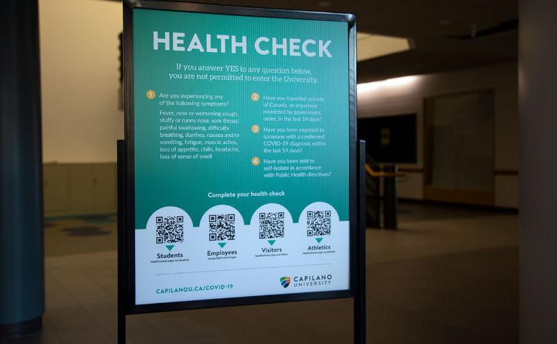 Health check sign on campus