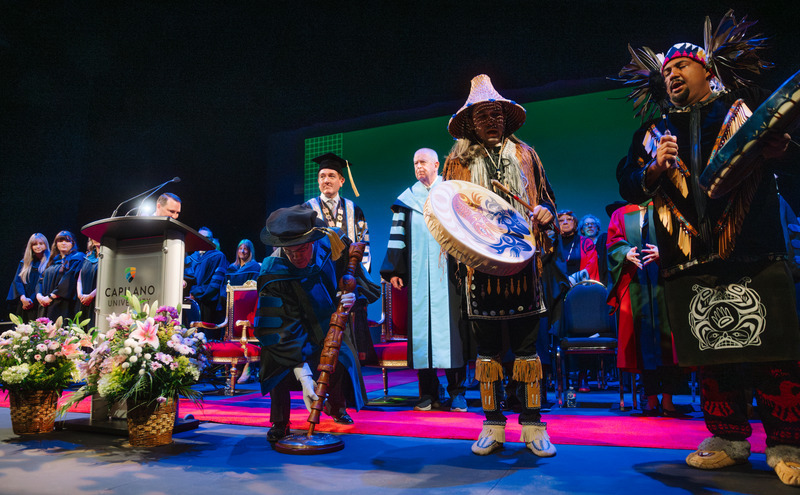 Eagle Song Dancers Willie Lewis and Mark Williams led the processional onto the stage.