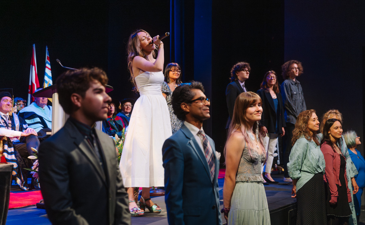 CapU Musical Theatre alum Ava Stark performed a moving rendition of Lean on Me, with Choir Director Hussein Janmohamed, members of the CapU choir and cross-cultural instrumentalists.