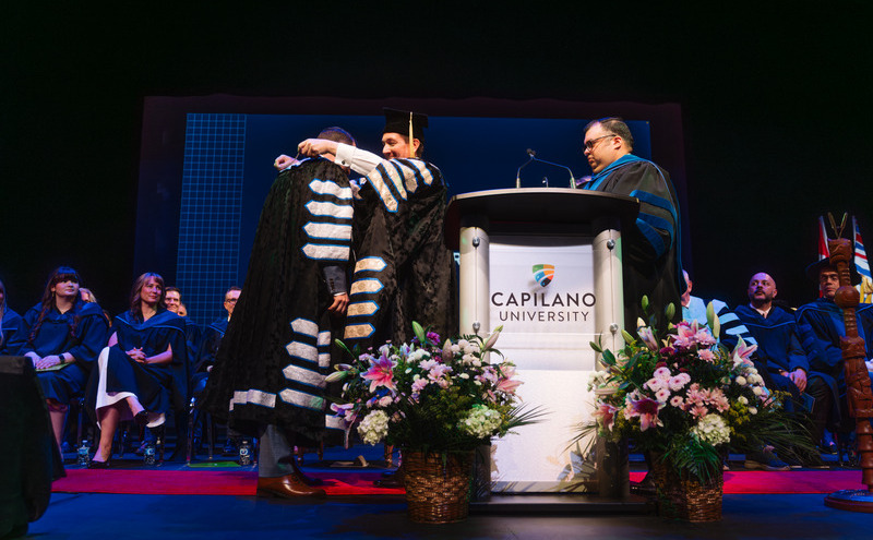 Chancellor Yuri Fulmer, OBC, presided over the ceremonial robing, formally conferring the office as the new president is vested with the responsibilities and traditions of leadership.
