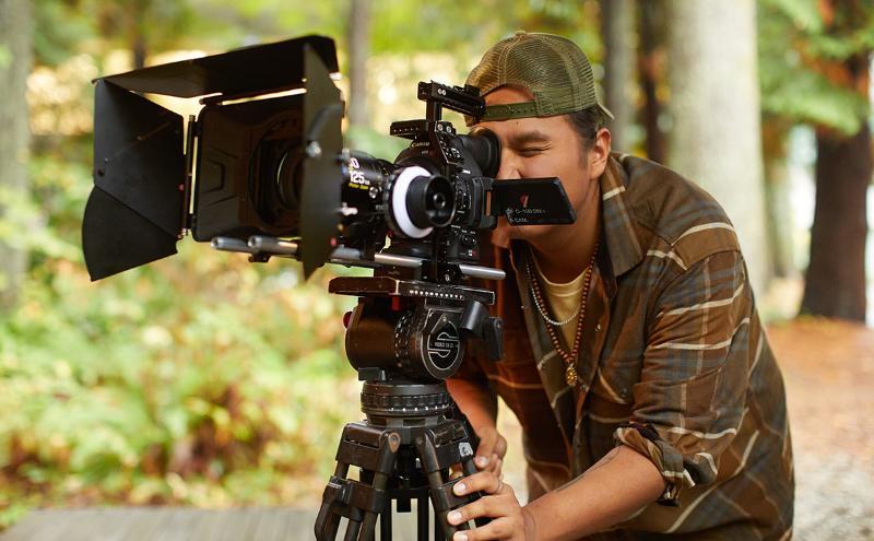 Student in front of camera