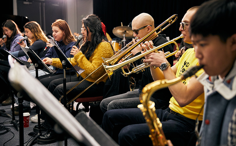 Student musicians in classroom