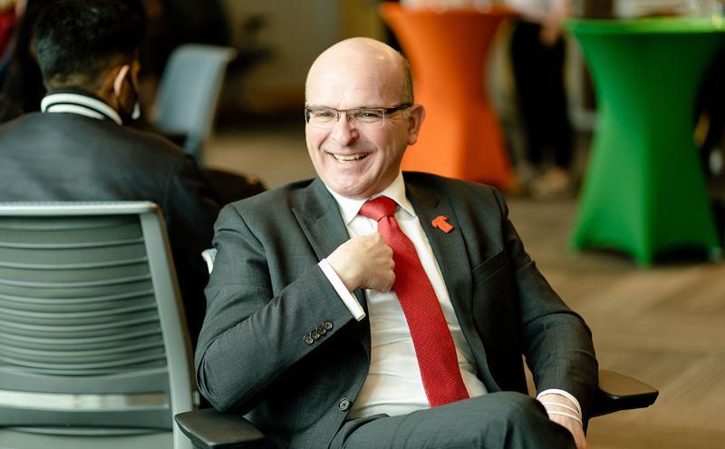 The federal minister of tourism Randy Boissonnault visits and speaks with students