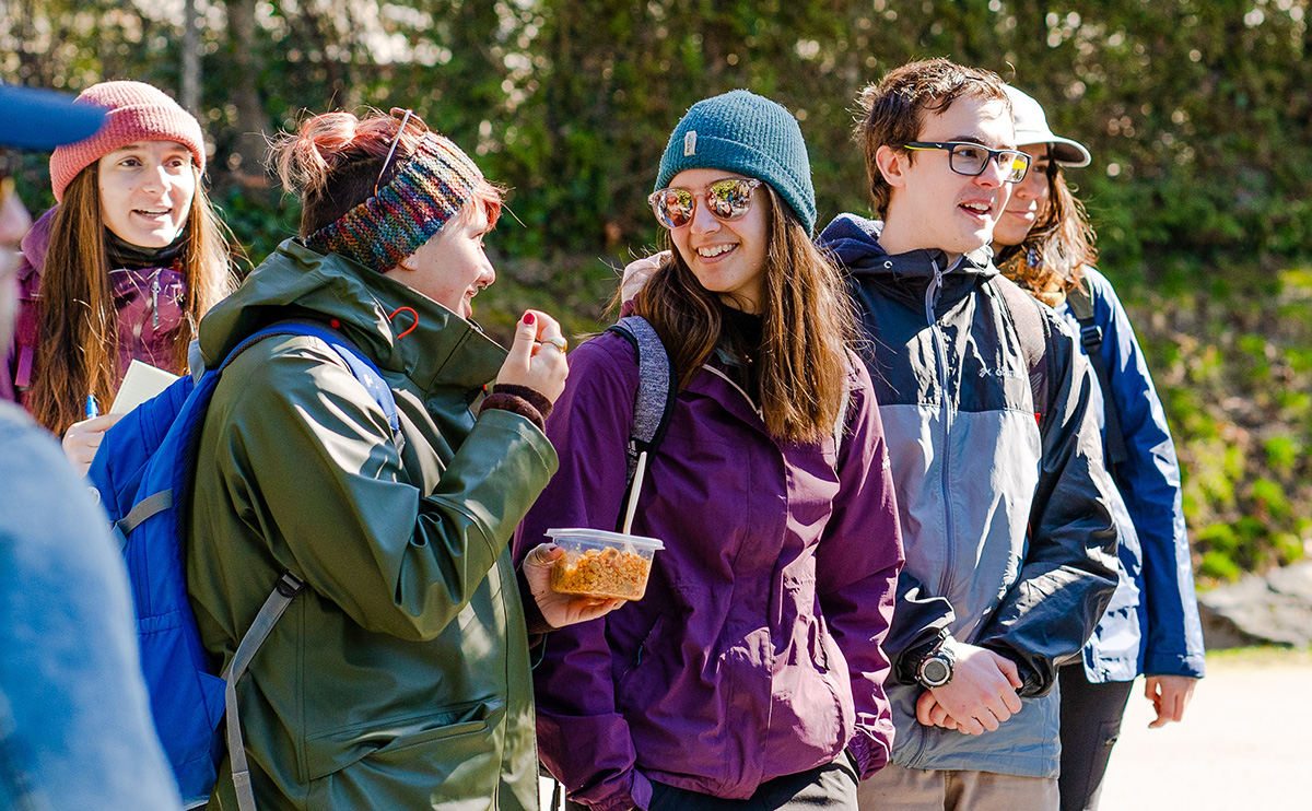 Students outside for class work