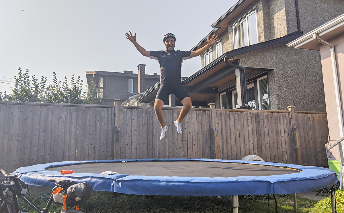 Nazmi Kamal jumping on a trampoline