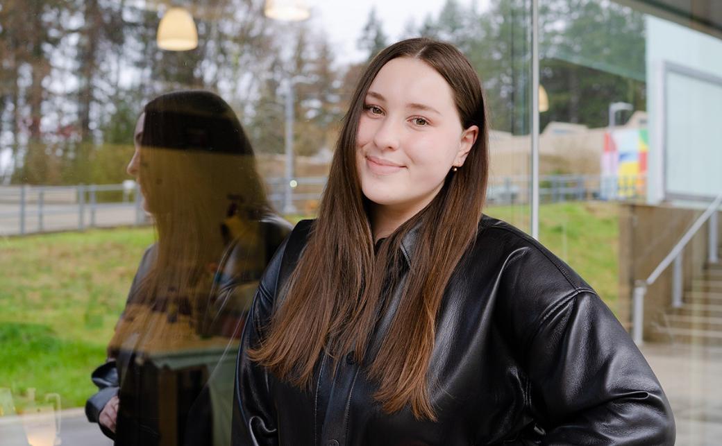 Jenna Spink outside the Bosa Centre for Film and Animation