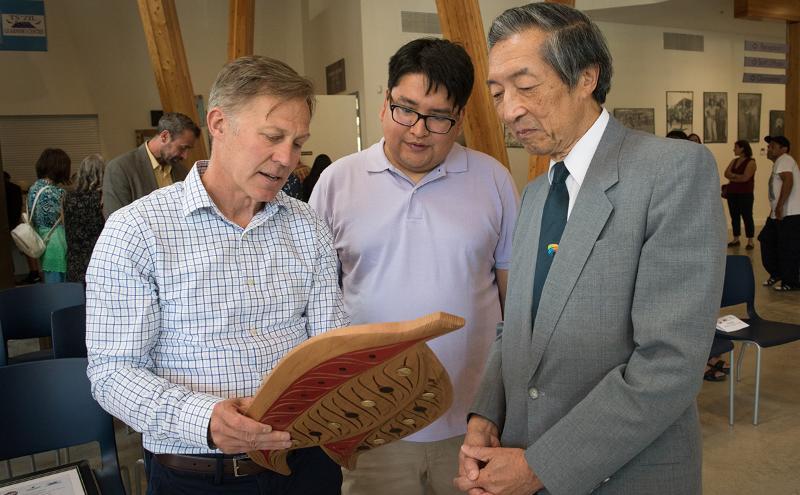Mason with President, Paul Dangerfield and former CapU chancellor, David Fung during Ts'zil Learning Centre Grand Re-Opening and signing of agreement between Capilano University and the Lil'wat Nation.
