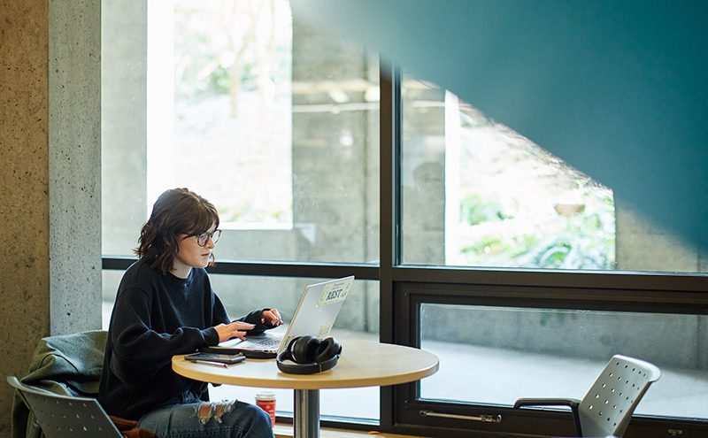 Student on their computer in the library