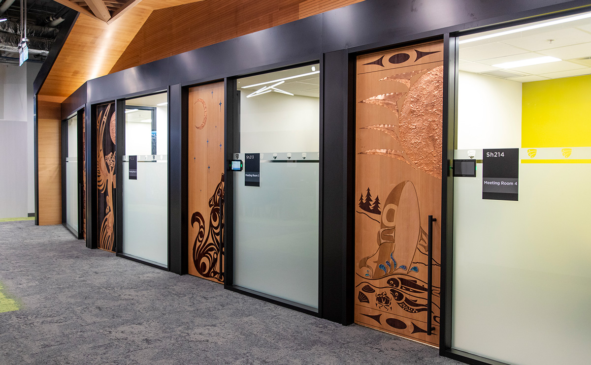 Indigenous doors at CapU Lonsdale