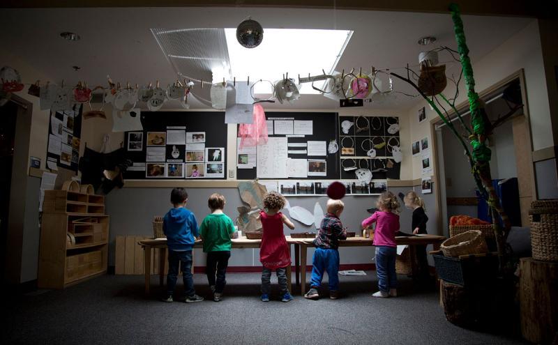 Children play with crafts at the Capilano University Children's Centre 