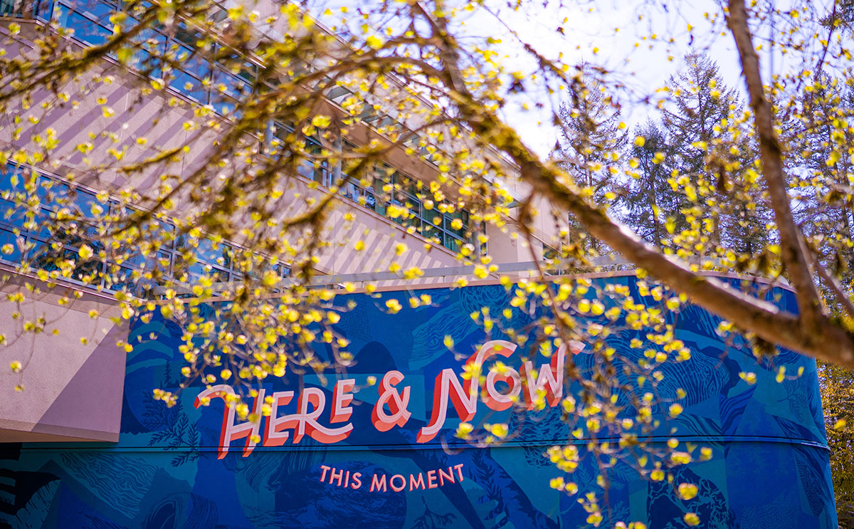 Here and Now mural on the Capilano University North Vancouver campus.