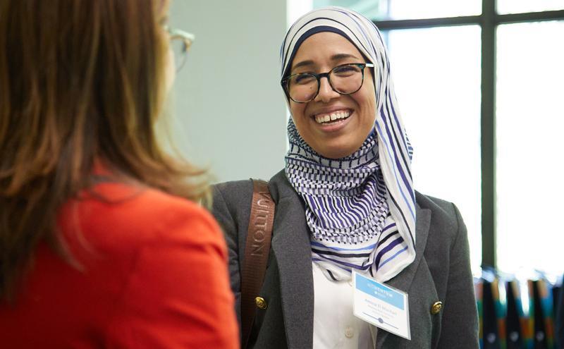 Alumni, scholarship recipient and BBA graduate Amina el Mantari at CapU Momentum event.