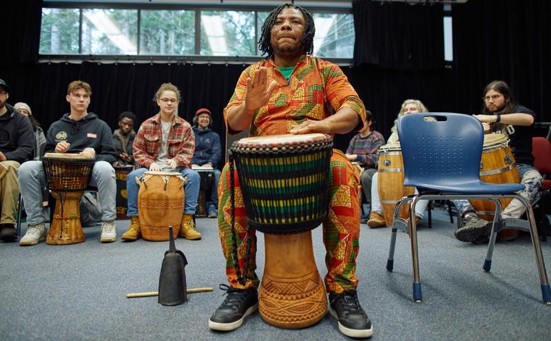 Drumming session with visiting master drummer, Sylvanus Kuwor