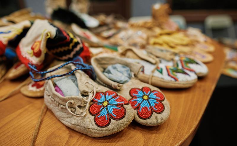 One of many Indigenous regalia brought to students in CapU's Costuming for Stage and Screen program
