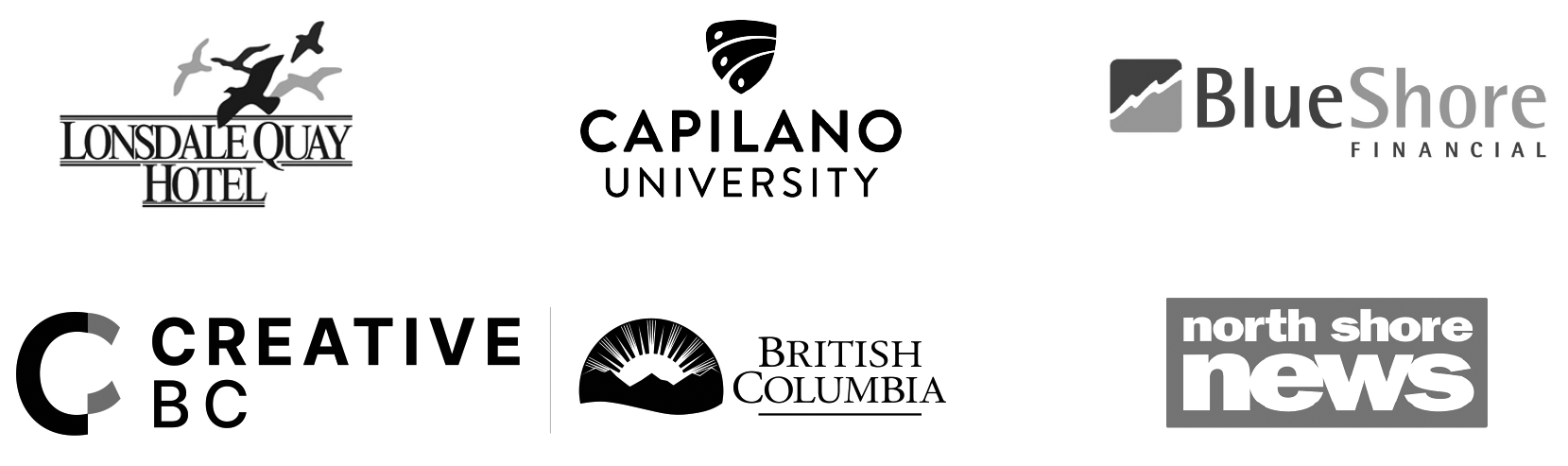 logo with Lonsdale Quay Hotel, CapU, BlueShore, Creative BC, and North Shore News.