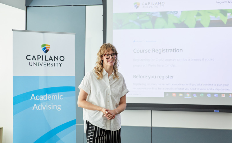 An academic advisor presenting in a workshop