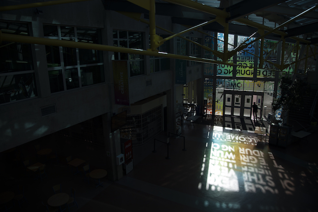 Light filters through the Birch building on March 17, 2020.