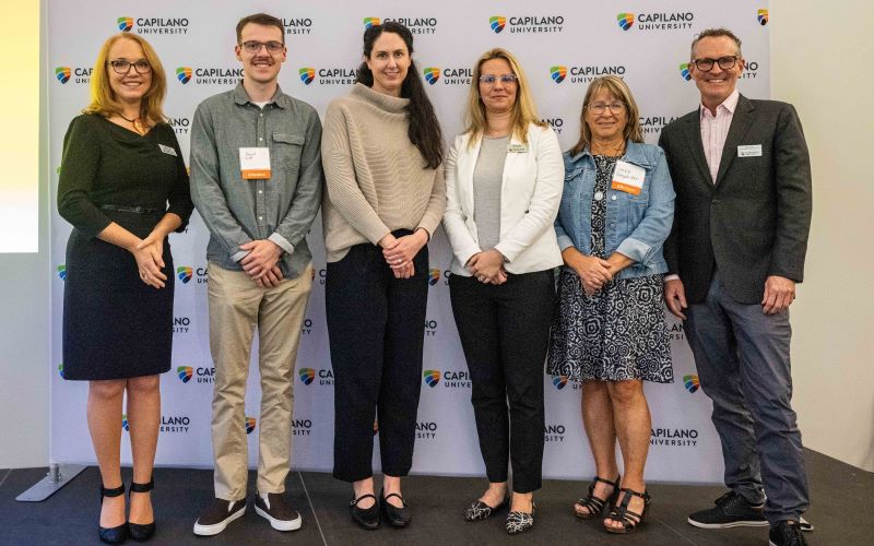 CapU Squamish Sept. 18, 2025, Partnering with Purpose panelists: Magdalena Mot, David Lisle, Andrea Heaney, Maja Horgas, Cathie Greenlees and Brian Storey.