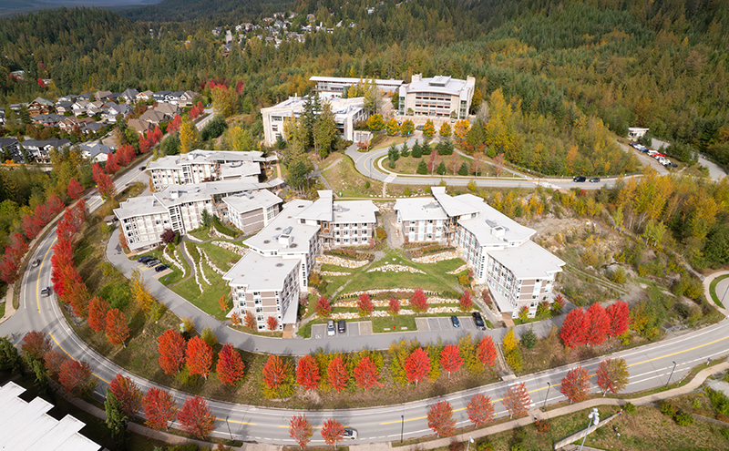Drone photo of CapU Squamish during Fall term.