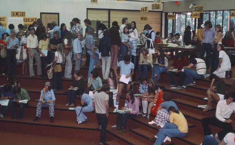 The first registration at the new Lynnmour campus, permanent home of Capilano College