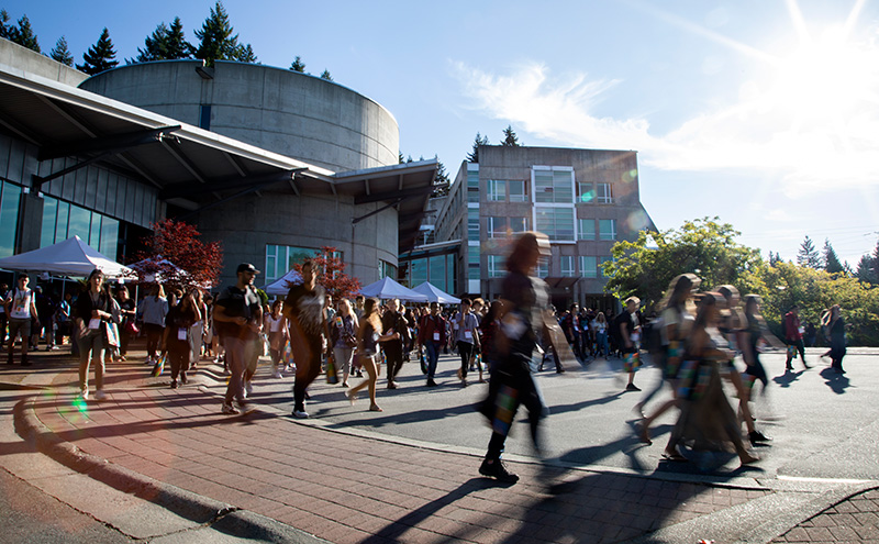 Students walking outside of the Birch Building