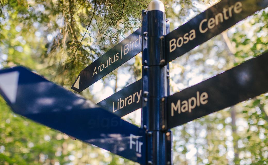 Direction signs on campus