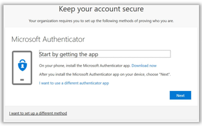 Sreenshot for getting the Microsoft Authenticator