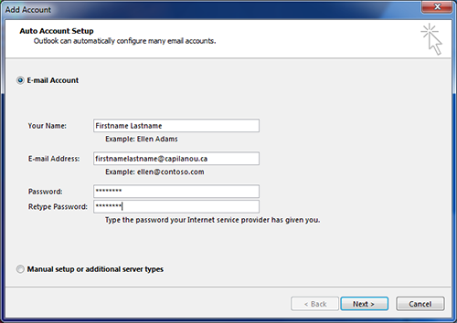 Employee Email Outlook PC account information