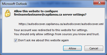 Employee Email Outlook PC security prompt