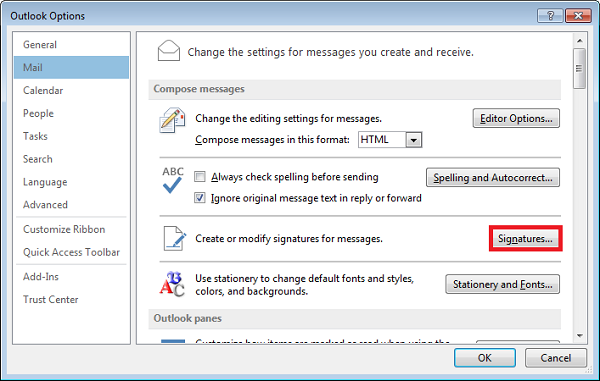 Outlook mail options signatures
