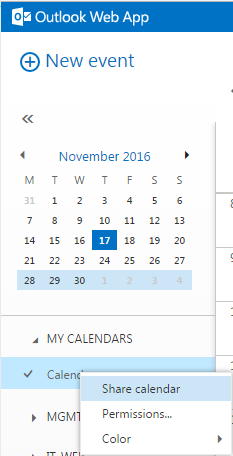 Webmail calendar share calendar