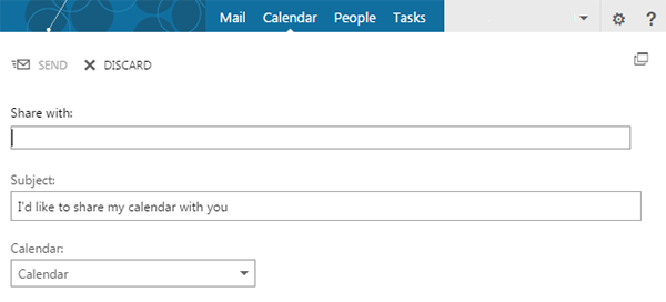 Webmail calendar share window
