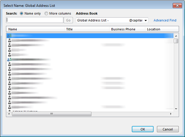 Outlook calendar global address list
