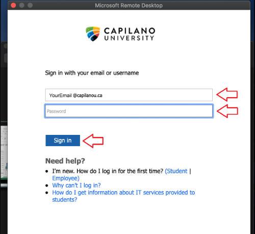 Enter you CapU email and password.