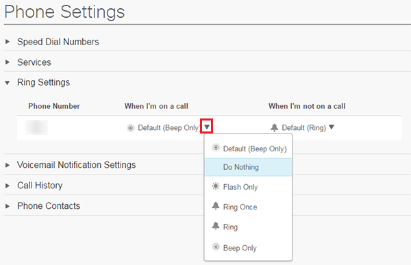 Cisco Portal Change Ring Settings