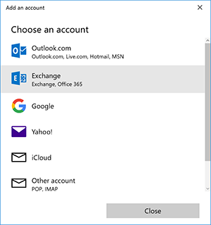 Windows Mail Add an account Exchange