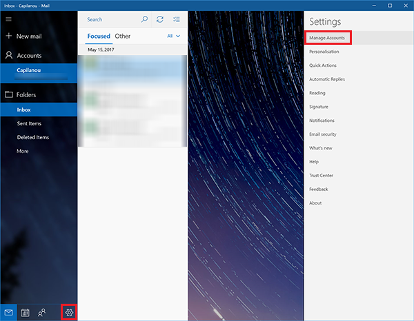 Windows Mail Settings Manage Accounts