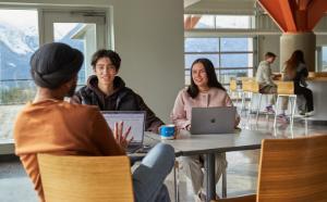 CapU students eating lunch in the Squamish cafeteria.