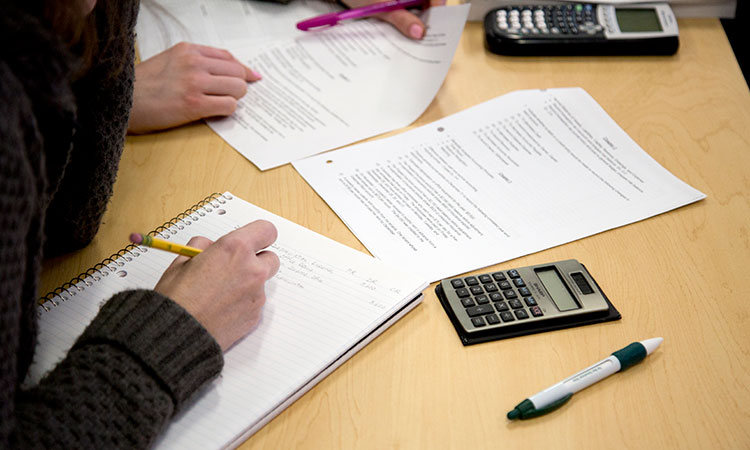 Students working at a table