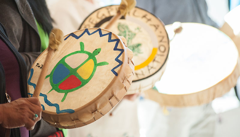 Drummers at the grand opening of the Ts'zil Learning Centre.