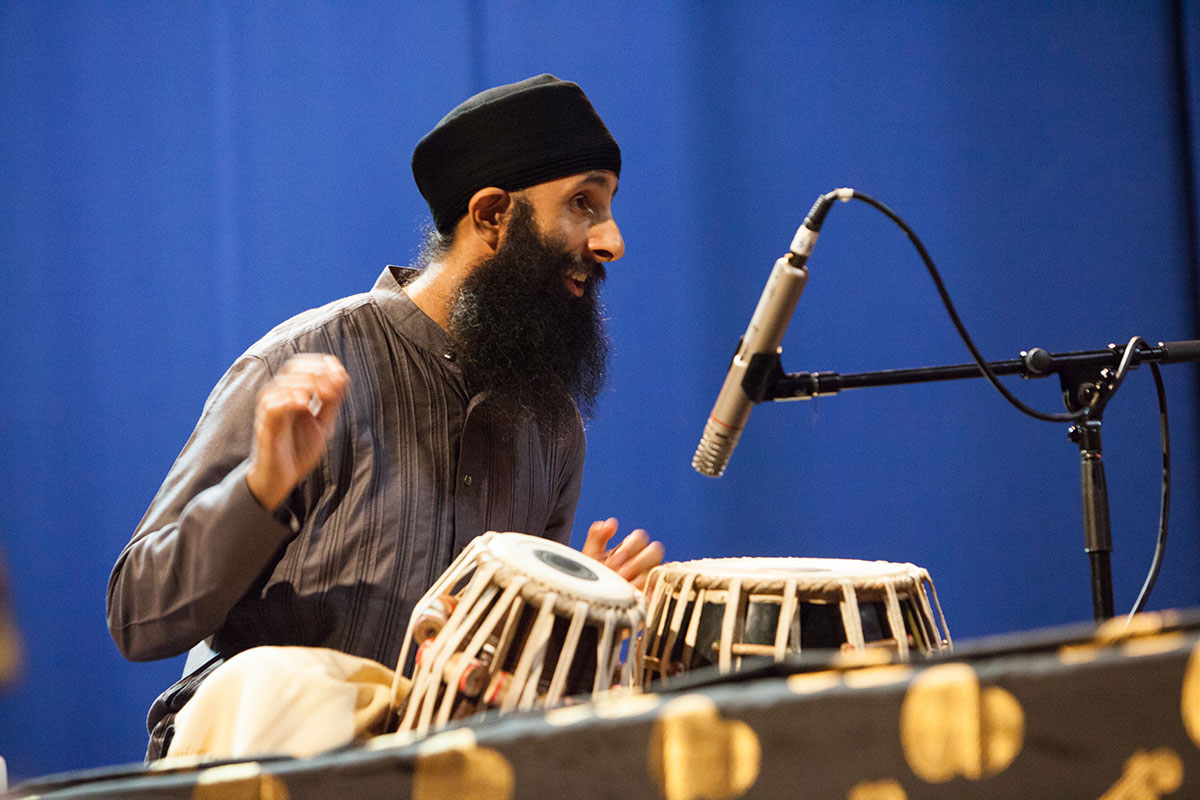 Jazz alum Neelamjit Dhillon playing the tabla.