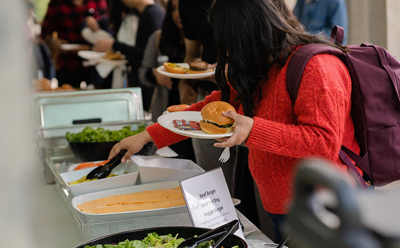 Students in the cafeteria eating